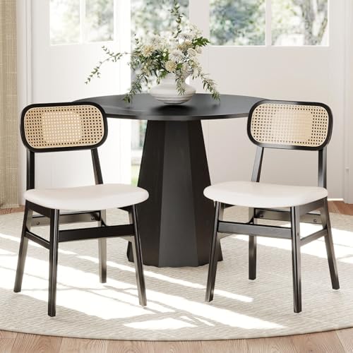 ROCITY Rattan Esszimmerstühle 2er Set Schwarz Holz Esszimmerstühle Weiß Kunstleder Küchenstühle mit Rückenlehne Bauernhaus Seitenstühle ROCITY Rattan Esszimmerstühle 2er Set Schwarz Holz Esszimmerstühle Weiß Kunstleder Küchenstühle mit Rückenlehne Bauernhaus Seitenstühle von ROCITY