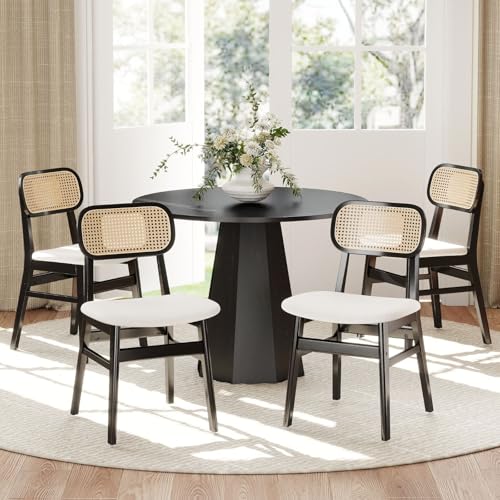 ROCITY Rattan Esszimmerstühle 4er Set Schwarz Leinenstoff Esszimmerstühle Natur Holz Küchenstühle Bauernhaus Boho ROCITY Rattan Esszimmerstühle 4er Set Schwarz Leinenstoff Esszimmerstühle Natur Holz Küchenstühle Bauernhaus Boho von ROCITY