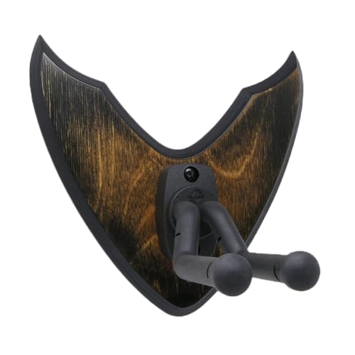 ROCK THE WALL Unikat - Wandhalterung für Gitarren Bässe - Holz Braun Schwarz 20,5x20,5cm - Gitarrenhalter Modell DARK EDGE SIX von ROCK THE WALL