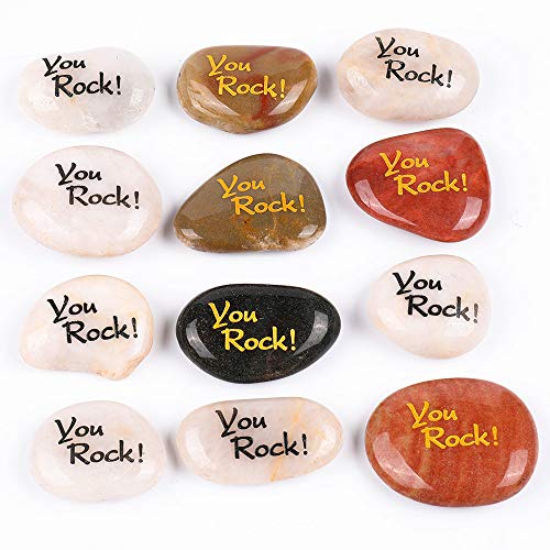 ROCKIMPACT 12 Stück You Rock Steine mit Spruch Glück Gravierte Steine Gravur Inspirierende Steine Glücksbringer Ermutigung Dankbarkeit Geschenk Glückssteine (Großhandel, je 5-8 cm) von ROCKIMPACT