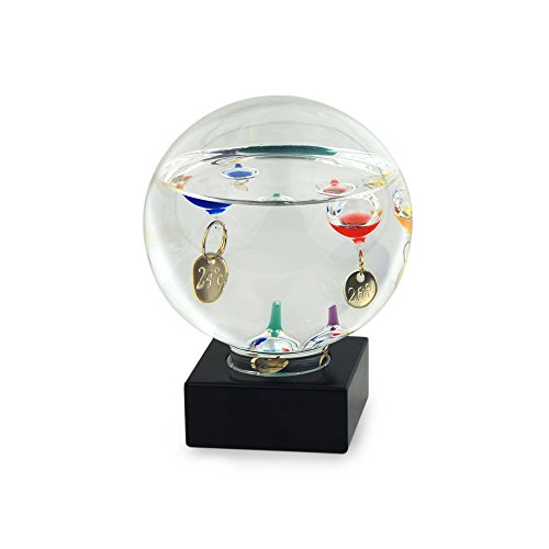 Galileo -Thermometer Glasball 12 cm für Außen- oder Innenraum, analoge, schwimmende Kugeln von ROCKING GIFTS
