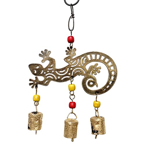 Mobile Windspiel Eidechse mit Glöckchen, Gecko, goldfarben, für den Aussenbereich, 25 cm von ROCKING GIFTS
