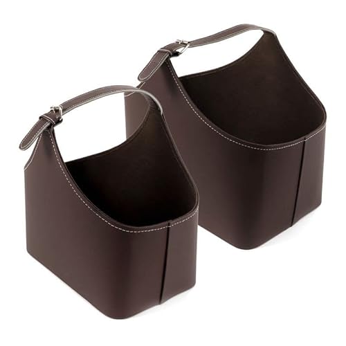 ROCKING GIFTS 2er Set Zeitschriftenst‰nder aus braunem Kunstleder in 2 Grˆﬂen, Korb mit Griffen aus Kunstleder f¸r Aufbewahrung Wohnzimmer und Sofa, 38 und 28 cm von ROCKING GIFTS