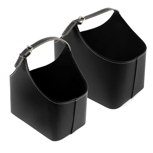 ROCKING GIFTS 2er Set Zeitschriftenst‰nder aus schwarzem Kunstleder in 2 Grˆﬂen, Korb mit Griffen aus Kunstleder f¸r Aufbewahrung Wohnzimmer und Sofa, 38 und 28 cm von ROCKING GIFTS