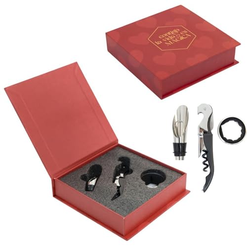 ROCKING GIFTS 3-teiliges Weinzubehör-Set, Metall, 15 x 3,5 x 15 cm. Flaschenöffner, Stopfen, Ausgießer von ROCKING GIFTS