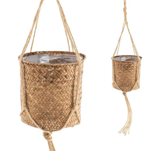 ROCKING GIFTS Blumentopf zum Aufhängen aus brauner Weide, Boho-Dekoration, eleganter Innenbereich, Kunstpflanze, 17 cm von ROCKING GIFTS