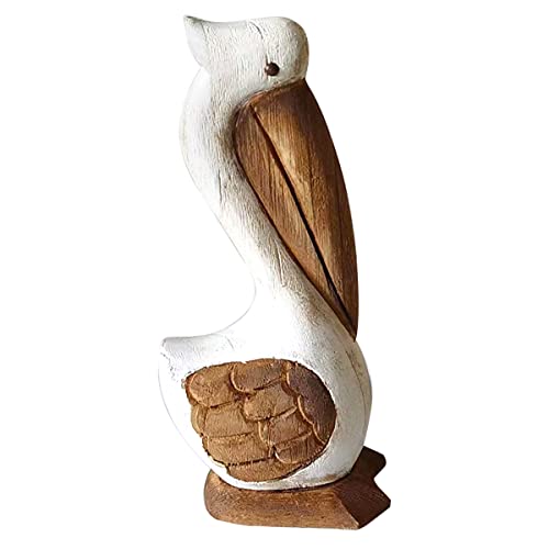 ROCKING GIFTS Dekofigur aus Holz Pelikan, Weiss und braun, Originelle Innen- & Außendekoration, Garten & Balkon, 20 cm von ROCKING GIFTS