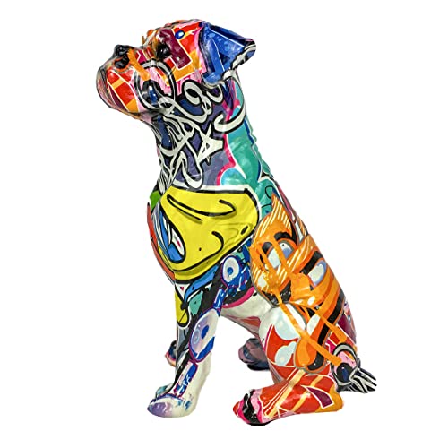 ROCKING GIFTS Dekorative Figur Hund Pit Bull Bunte Graphiti-Muster, Harz-Ornamente, moderne und lustige Dekoration, 20 cm von ROCKING GIFTS