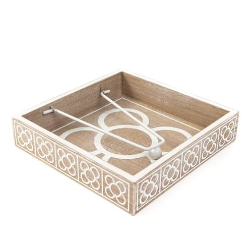 ROCKING GIFTS Quadratischer Serviettenhalter Panot Barcelona Holz Braun und Weiß, abgenutzte Oberfläche, dekorativer Serviettenhalter, 19 cm von ROCKING GIFTS