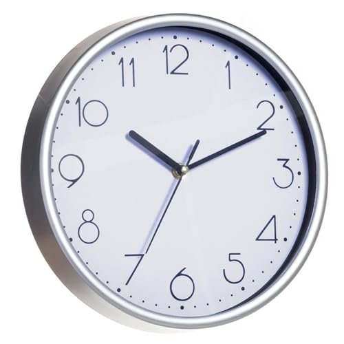 ROCKING GIFTS Runde Wanduhr aus Kunststoff, silberfarben und weiß, minimalistischer Stil, 25 cm ROCKING GIFTS Runde Wanduhr aus Kunststoff, silberfarben und weiß, minimalistischer Stil, 25 cm von ROCKING GIFTS