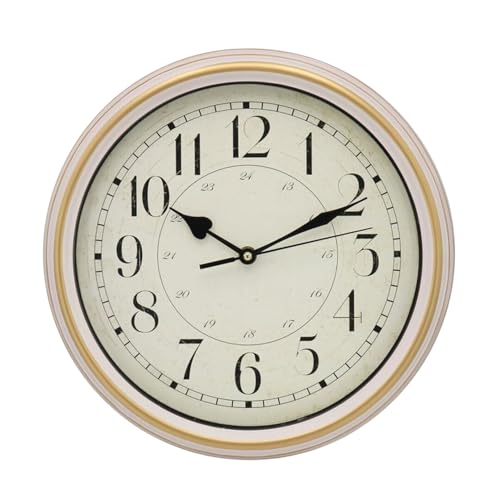ROCKING GIFTS Runde Wanduhr aus Kunststoff in Holzoptik, leiser Mechanismus, rustikaler Vintage-Stil, Weiß und Gold, 31 cm ROCKING GIFTS Runde Wanduhr aus Kunststoff in Holzoptik, leiser Mechanismus, rustikaler Vintage-Stil, Weiß und Gold, 31 cm von ROCKING GIFTS