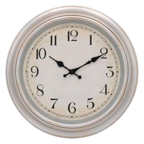 ROCKING GIFTS Runde Wanduhr aus Kunststoff in Holzoptik, leises Uhrwerk, Vintage-Stil, Weiß, 40 cm ROCKING GIFTS Runde Wanduhr aus Kunststoff in Holzoptik, leises Uhrwerk, Vintage-Stil, Weiß, 40 cm von ROCKING GIFTS