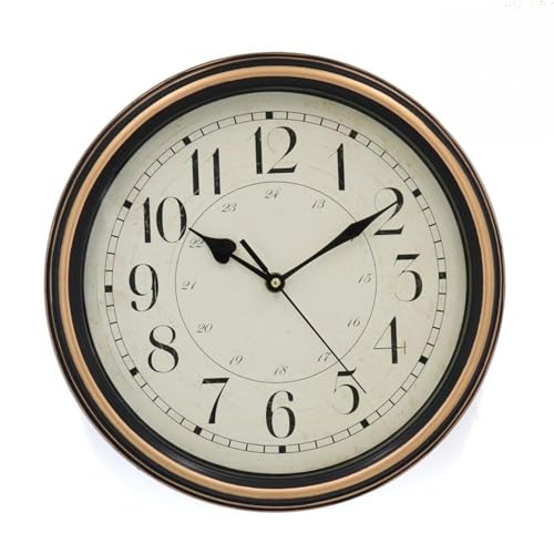 ROCKING GIFTS Runde Wanduhr aus Kunststoff in Holzoptik, leises Uhrwerk, Vintage-Stil, goldfarben und schwarz, 31 cm ROCKING GIFTS Runde Wanduhr aus Kunststoff in Holzoptik, leises Uhrwerk, Vintage-Stil, goldfarben und schwarz, 31 cm von ROCKING GIFTS