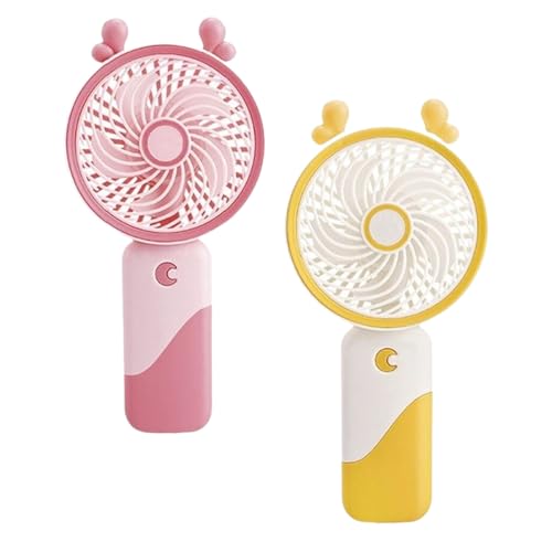 ROCKING GIFTS Set mit 2 Handventilatoren mit USB-Ladung, Gelb und Rosa, 3 Geschwindigkeiten und mit LED-Licht, 16 cm von ROCKING GIFTS
