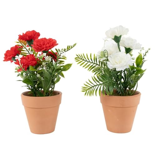 ROCKING GIFTS Set mit 2 künstlichen Pflanzen, rote und weiße Nelken, Dekoration für Haus, Zimmerpflanze oder Terrasse, 18 cm ROCKING GIFTS Set mit 2 künstlichen Pflanzen, rote und weiße Nelken, Dekoration für Haus, Zimmerpflanze oder Terrasse, 18 cm von ROCKING GIFTS