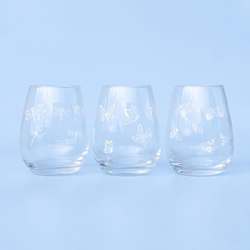 ROCKING GIFTS Set mit 3 Gläsern, oval, 420 ml, 3 Naturmotive, für Getränke und Getränke, 11 cm von ROCKING GIFTS