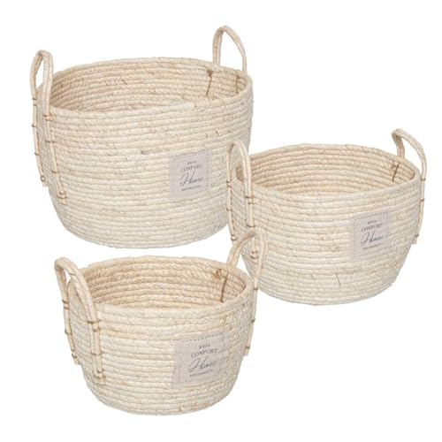 ROCKING GIFTS Set mit 3 Körben aus Weide, Weiß, Beige, mit Griffen, 3 Größen, Boho-Mehrzweck-Aufbewahrung, Küchenorganizer und Schrank, groß 33 cm von ROCKING GIFTS