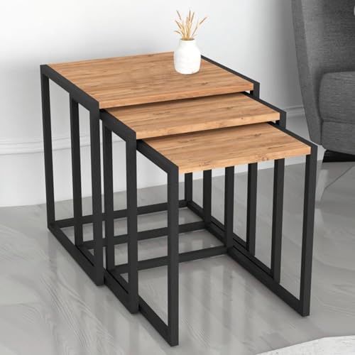 ROCKING GIFTS Set mit 3 kleinen Beistelltischen aus braunem Holz und schwarzem Metall, industrieller Stil, 3 stapelbare Größen, dekorativer Couchtisch für Wohnzimmer, 52 cm ROCKING GIFTS Set mit 3 kleinen Beistelltischen aus braunem Holz und schwarzem Metall, industrieller Stil, 3 stapelbare Größen, dekorativer Couchtisch für Wohnzimmer, 52 cm von ROCKING GIFTS