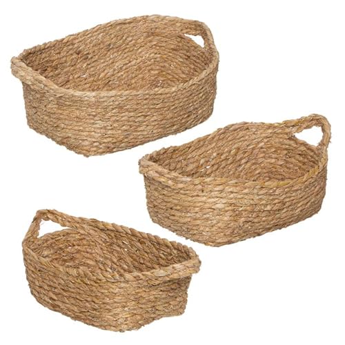 ROCKING GIFTS Set mit 3 ovalen Körben aus brauner Weide mit Griffen, 3 Größen, Boho-Aufbewahrungsboxen, Mehrzweck-Organizer, Küche und Schrank, groß 36 cm von ROCKING GIFTS