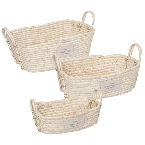 ROCKING GIFTS Set mit 3 ovalen weißen Weidenkörben mit Griffen, 3 Größen, Boho-Aufbewahrungsboxen, Mehrzweck-Organizer, Küche und Schrank, groß 36 cm von ROCKING GIFTS