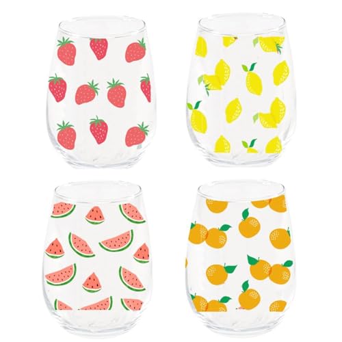 ROCKING GIFTS Set mit 4 Gläsern, oval, 420 ml, 4 bunte Obstmodelle, für Getränke und Getränke, 11 cm von ROCKING GIFTS