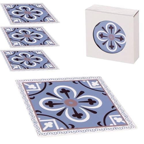 ROCKING GIFTS Set mit 4 Untersetzern, Keramik, dekorativ, hydraulisches Design, Blau, 10 cm von ROCKING GIFTS