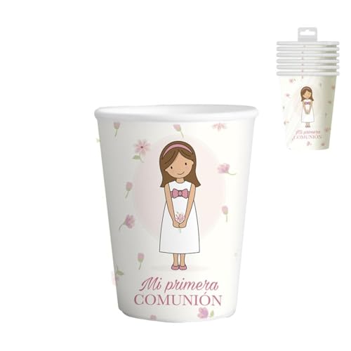 ROCKING GIFTS Set mit 6 Pappbecher für Party, Kommunion, Mädchen, Weiß und Rosa, 13 cm von ROCKING GIFTS