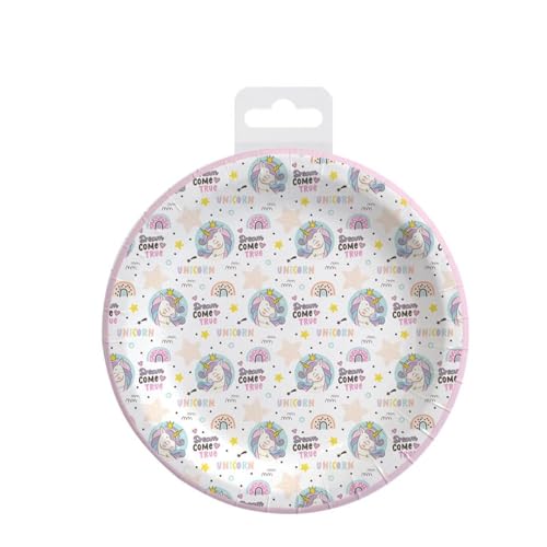 ROCKING GIFTS Set mit 8 kleinen Papptellern für Kuchen, Party, Geburtstag, Mädchen, rosa Einhörner, 18 cm von ROCKING GIFTS