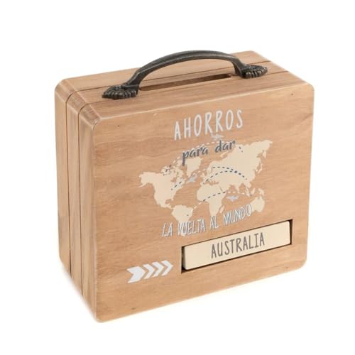 ROCKING GIFTS Spardose Koffer Welt Holz 15 x 7 x 15 cm Spardose Reise Sparen Geschenk Kinder Dekoration von ROCKING GIFTS