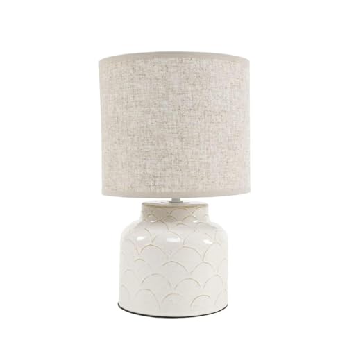 ROCKING GIFTS Tischlampe aus weißer Keramik mit Schuppen mit Glocke, elegante Dekoration, warmes oder kaltes Licht, für Wohnzimmer oder Schlafzimmer, 32 cm von ROCKING GIFTS