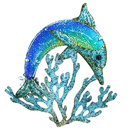 ROCKING GIFTS Wanddeko Delphin auf Korallen Metall, 26X30 cm, Meeresambiente von ROCKING GIFTS