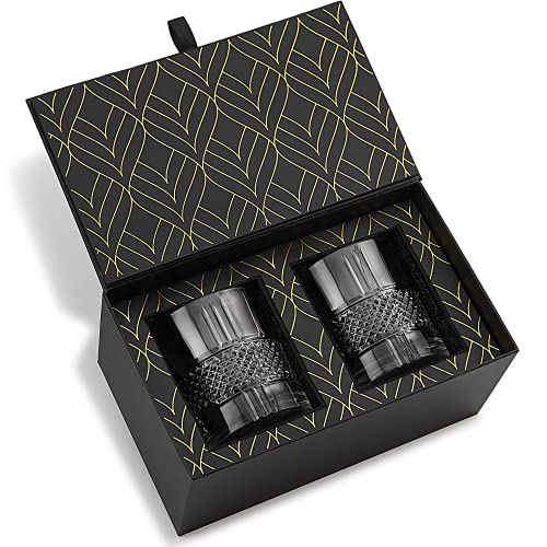 Kristall Whiskey Gläser – 2er Gläser Set (340ml) Reserve für Whisky, Bourbon und Old Fashioned Cocktails – Whiskey Geschenkset Box mit Goldfolie von ROCKS WHISKEY CHILLING STONES