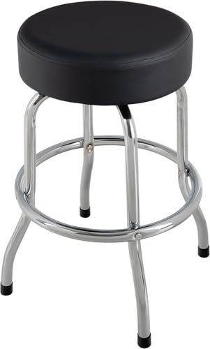 ROCKTILE Barstool Gitarrenhocker - Stylischer Barstool - Runde, drehbare Sitzfläche aus schwarzem Kunstleder - Sitzhöhe: 62 cm (24") - Fußstütze auf 26 cm Höhe - Verchromter Unterbau aus Stahl von ROCKTILE