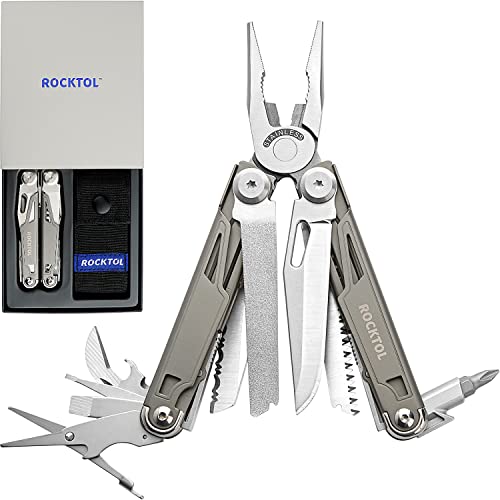 ROCKTOL Multifunktionszange,19-in-1-Multitool-Zange mit titanbeschichtetem Griff, Sicherheitsverriegelung, leichtem EDC-Werkzeug und Nylonscheide für Geschenke, Männer von ROCKTOL