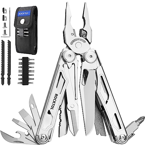 ROCKTOL Multitool, 29-in-1-Multitool-Zange mit austauschbaren Drahtschneidern und Säge, robustes Multitool-Set aus Edelstahl und Nylonscheide für Camping-Überlebensgeschenke für Männer von ROCKTOL