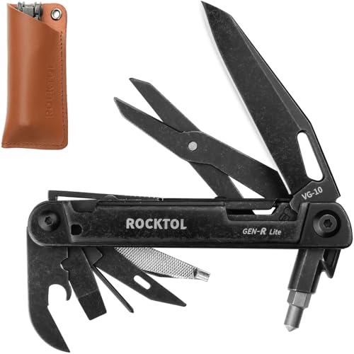 ROCKTOL Multitool Gen-R Lite, EDC-Taschenmesser VG10 Klinge, Kompaktes 15-in-1 Multitool mit Schraubendreher, großer Schere, Glasbrecher, Lederscheide, Leichtgewicht für Wandern, Camping ROCKTOL Multitool Gen-R Lite, EDC-Taschenmesser VG10 Klinge, Kompaktes 15-in-1 Multitool mit Schraubendreher, großer Schere, Glasbrecher, Lederscheide, Leichtgewicht für Wandern, Camping von ROCKTOL