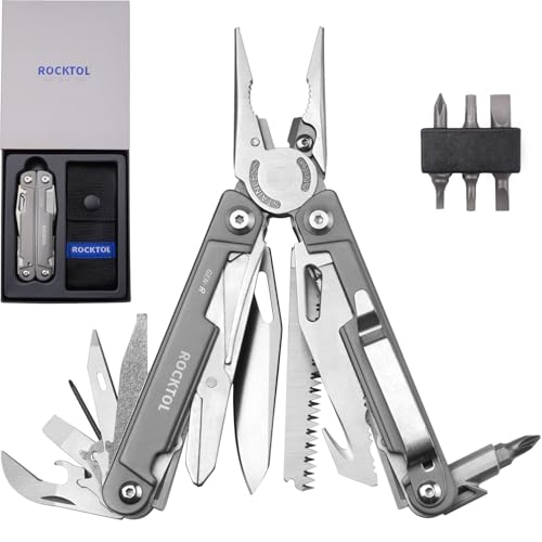 ROCKTOL Multitool Pliers, EDC Multitool Pocket Knife VG10 Blade, 27-in-1 Multi-tool with Titanium-plated Handle, Precision Screwdriver, Gut Hook for Hunting, Backpacking, Hiking, Camping, (Gen-R) von ROCKTOL