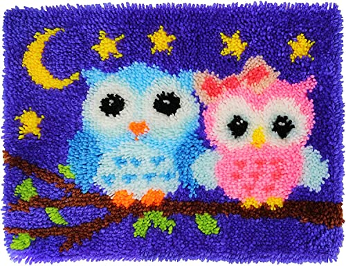 ROCKY&CHAO Knüpfhaken-Set für Erwachsene und Kinder - Eulenmuster, 50 x 38 cm, komplettes Bastelset zum Selbermachen von Teppichen mit Garn und Leinwand und Häkelnadel, Erwachsenen-Bastelsets für ROCKY&CHAO Knüpfhaken-Set für Erwachsene und Kinder - Eulenmuster, 50 x 38 cm, komplettes Bastelset zum Selbermachen von Teppichen mit Garn und Leinwand und Häkelnadel, Erwachsenen-Bastelsets für von ROCKY&CHAO