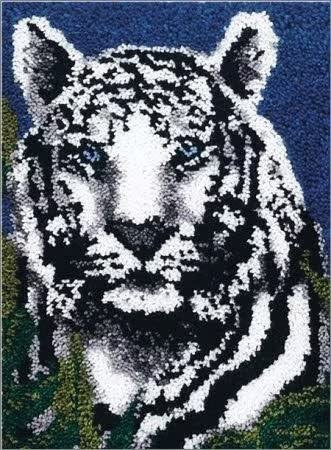 ROCKY&CHAO Knüpfhaken-Teppich-Set DIY-Knüpfhaken Teppichherstellungs-Set für Erwachsene Kinder Kreuzstich-Set Teppichherstellung Heimdekoration 50 x 38 cm（Bengalischer Weißer Tiger） von ROCKY&CHAO