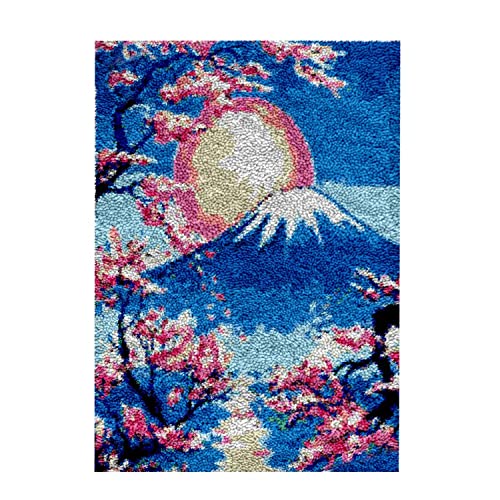 ROCKY&CHAO Knüpfhaken-Teppich-Set DIY-Knüpfhaken Teppichherstellungs-Set für Erwachsene Kinder Kreuzstich-Set Teppichherstellung Heimdekoration 50 x 38 cm（Mount Fuji Kirschblüten） von ROCKY&CHAO