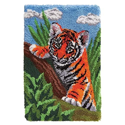 ROCKY&CHAO Knüpfhaken-Teppich-Set DIY-Knüpfhaken Teppichherstellungs-Set für Erwachsene Kinder Kreuzstich-Set Teppichherstellung Heimdekoration 60 x 40 cm （Kleiner Tiger） von ROCKY&CHAO