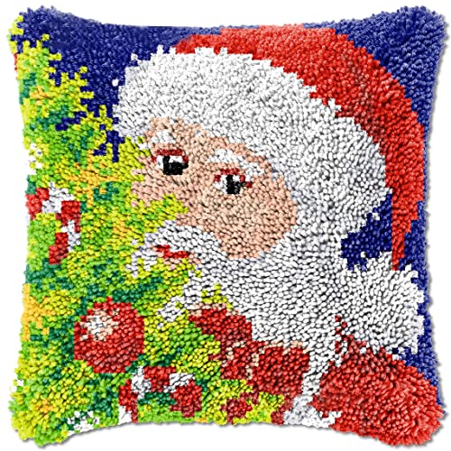 ROCKY&CHAO Knüpfteppich Zum Selber Knüpf-Sets mit Kissen Weihnachtsmann knüpfen-Set 43x43cm Kissenbezug-Set für Erwachsene und Kinder Latch Hook Kit Heimaccessoire von ROCKY&CHAO