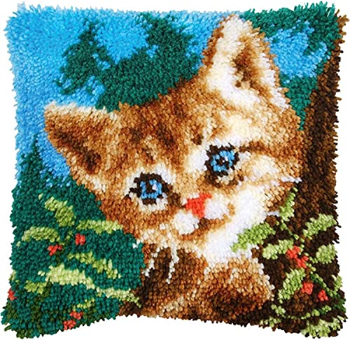 ROCKY&CHAO Knüpfteppich Zum Selber Knüpf-Sets mit Kissen knüpfen-Set 43x43cm Kissenbezug-Set für Erwachsene und Kinder Latch Hook Kit Heimaccessoire（Kätzchen） von ROCKY&CHAO