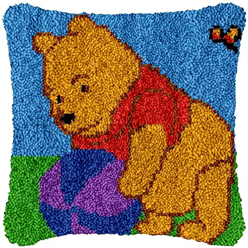 ROCKY&CHAO Knüpfteppich Zum Selber Knüpf-Sets mit Kissen knüpfen-Set 43x43cm Kissenbezug-Set für Erwachsene und Kinder Latch Hook Kit Heimaccessoire（Puuh-Bär von ROCKY&CHAO