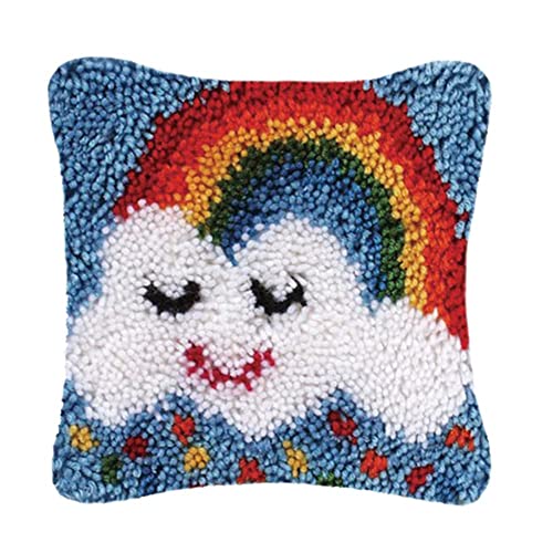 ROCKY&CHAO Knüpfteppich Zum Selber Knüpf-Sets mit Kissen knüpfen-Set 43x43cm Kissenbezug-Set für Erwachsene und Kinder Latch Hook Kit Heimaccessoire（Regenbogen） von ROCKY&CHAO