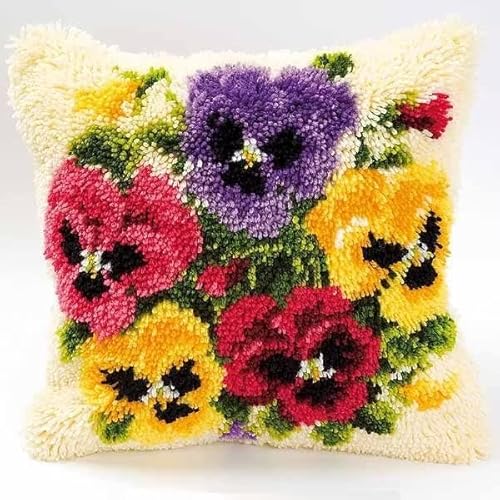 ROCKY&CHAO Knüpfteppich Zum Selber Knüpf-Sets mit Kissen knüpfen-Set 43x43cm Kissenbezug-Set für Erwachsene und Kinder Latch Hook Kit Heimaccessoire（Welt der Blumen） von ROCKY&CHAO