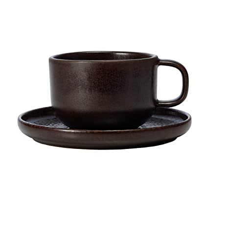ROCKZZERO 6 Kaffeetassen und Untertassen im Set - Steingut, spülmaschinenfest - Steingut Tassen aus umweltfreundlichen Rohstoffen - Braun - 275 ml - Unterteller 14,5 cm Durchmesser von ROCKZZERO