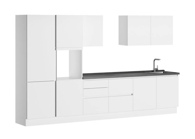 ROCTOR Küchenzeile RT9001 TopSoft weiß / AP Mamor dunkel Top matt - 362,5 cm Breit, Vormontiert, Ohne E-Geräte, Korpus Made in Germany von ROCTOR