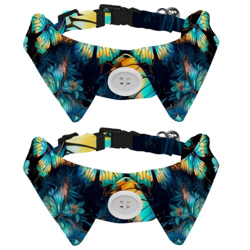 2 Stück Welpenhalsbänder mit Fliege, schöner Schmetterling, verstellbar, Smoking, Revers, Katzen-Fliege, elegantes Haustierhalsband für kleine, mittelgroße Hunde und Katzen von RODAILYCAY