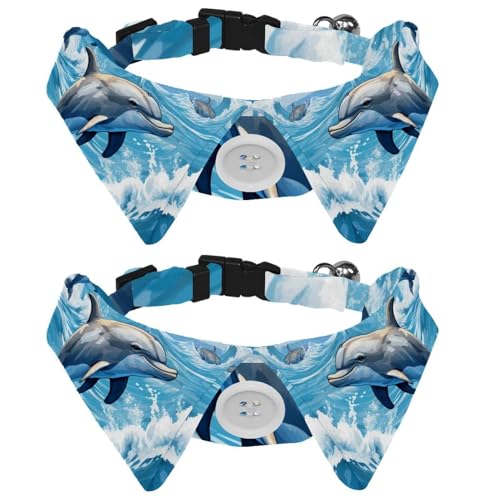 2 Stück Welpenhalsband Delfin Urlaub Hund Fliege, verstellbares Katzenhalsband mit Fliegen für kleine, mittelgroße Hunde, Katzen, Haustiere, Kaninchen von RODAILYCAY